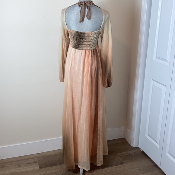 Vintage Algo-Ettes Ombré Peach Cream & Brown Floor Length Maxi Dress Size Size 5 - Picture 6 of 16